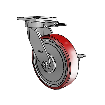 4 Series Kingpinless Casters Top Plate Swivel Caster with 8 x 2 Moldon Polyurethane (Aluminum Core) wheel and Side Lock Brake