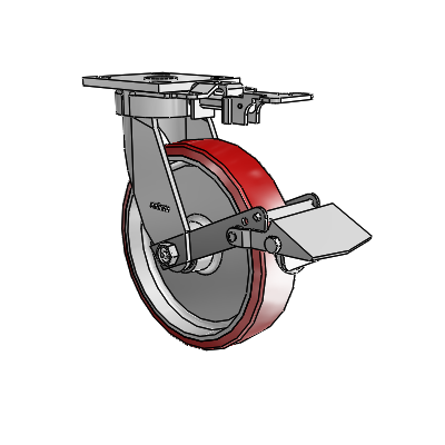 4 Series Kingpinless Casters Top Plate Swivel Caster with 8 x 2 Moldon Polyurethane (Aluminum Core) wheel and Tread Lock Brake
