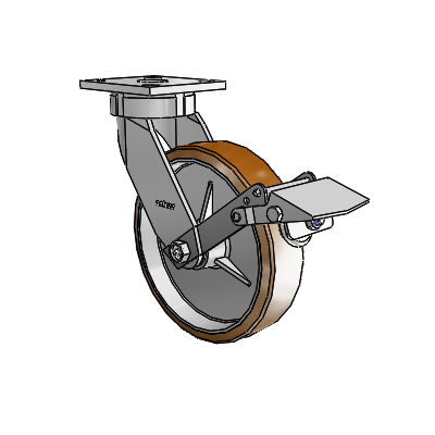 4 Series Kingpinless Casters Top Plate Swivel Caster with 8 x 2 Moldon Nylon (Aluminum Core) wheel and Tread Lock Brake