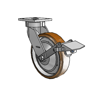 4 Series Kingpinless Casters Top Plate Swivel Caster with 8 x 2 Moldon Nylon (Aluminum Core) wheel and Tread Lock Brake