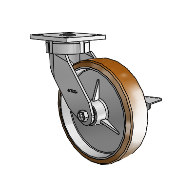 4 Series Kingpinless Casters Top Plate Swivel Caster with 8 x 2 Moldon Nylon (Aluminum Core) wheel and Side Lock Brake