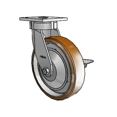 4 Series Kingpinless Casters Top Plate Swivel Caster with 8 x 2 Moldon Nylon (Aluminum Core) wheel and Side Lock Brake