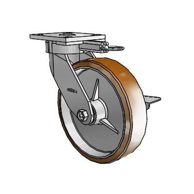 4 Series Kingpinless Casters Top Plate Swivel Caster with 8 x 2 Moldon Nylon (Aluminum Core) wheel and Side Lock Brake