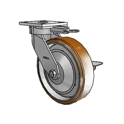 Roulettes sans pivot de la série 4 : roulette pivotante à plaque supérieure équipée d'une roue Moldon en nylon (noyau en aluminium) de 8 x 2 et d'un frein à blocage latéral