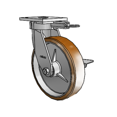 4 Series Kingpinless Casters Top Plate Swivel Caster with 8 x 2 Moldon Nylon (Aluminum Core) wheel and Side Lock Brake