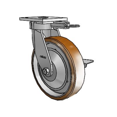 Roulettes sans pivot de la série 4 : roulette pivotante à plaque supérieure équipée d'une roue Moldon en nylon (noyau en aluminium) de 8 x 2 et d'un frein à blocage latéral