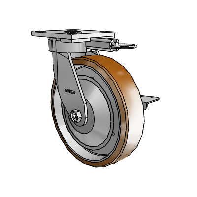 Roulettes sans pivot de la série 4 : roulette pivotante à plaque supérieure équipée d'une roue Moldon en nylon (noyau en aluminium) de 8 x 2 et d'un frein à blocage latéral