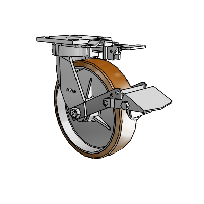 Roulettes sans pivot de la série 4 : roulette pivotante à plaque supérieure équipée d'une roue Moldon en nylon (noyau en aluminium) de 8 x 2 et d'un frein Tread Lock