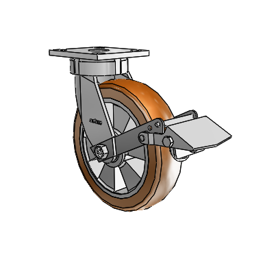 4 Series Kingpinless Casters Top Plate Swivel Caster with 8 x 2 Triumph (Crown/Brown) wheel and Tread Lock Brake