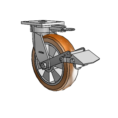 4 Series Kingpinless Casters Top Plate Swivel Caster with 8 x 2 Triumph (Crown/Brown) wheel and Tread Lock Brake