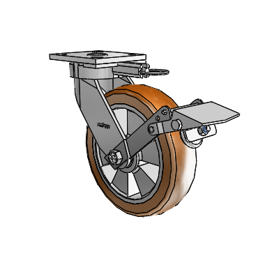 4 Series Kingpinless Casters Top Plate Swivel Caster with 8 x 2 Triumph (Crown/Brown) wheel and Tread Lock Brake