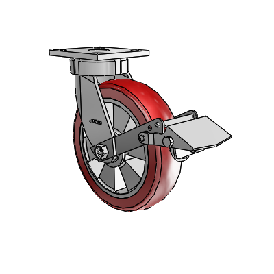 4 Series Kingpinless Casters Top Plate Swivel Caster with 8 x 2 Triumph (Crown/Red) wheel and Tread Lock Brake