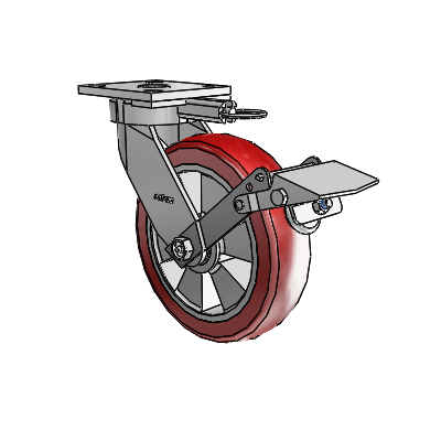 4 Series Kingpinless Casters Top Plate Swivel Caster with 8 x 2 Triumph (Crown/Red) wheel and Tread Lock Brake