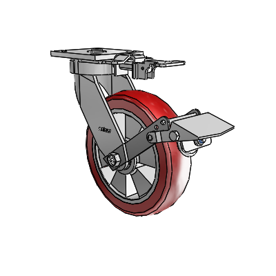 4 Series Kingpinless Casters Top Plate Swivel Caster with 8 x 2 Triumph (Crown/Red) wheel and Tread Lock Brake