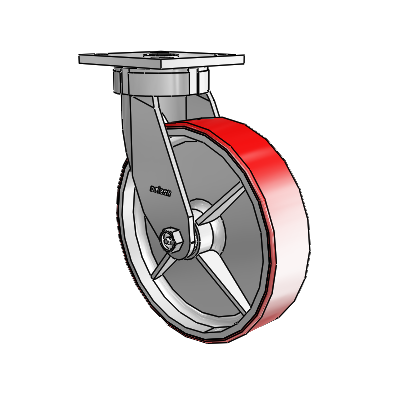 4 Series Kingpinless Casters Top Plate Swivel Caster with 8 x 2 Moldon Polyurethane (Cast Iron Core) wheel