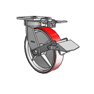4 Series Kingpinless Casters Top Plate Swivel Caster with 8 x 2 Moldon Polyurethane (Cast Iron Core) wheel and Tread Lock Brake