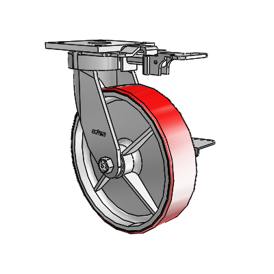 4 Series Kingpinless Casters Top Plate Swivel Caster with 8 x 2 Moldon Polyurethane (Cast Iron Core) wheel and Side Lock Brake