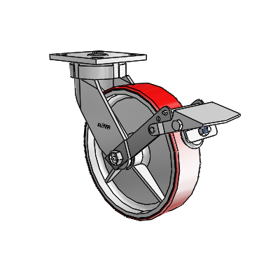 4 Series Kingpinless Casters Top Plate Swivel Caster with 8 x 2 Moldon Polyurethane (Cast Iron Core) wheel and Tread Lock Brake