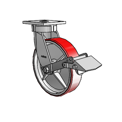 4 Series Kingpinless Casters Top Plate Swivel Caster with 8 x 2 Moldon Polyurethane (Cast Iron Core) wheel and Tread Lock Brake