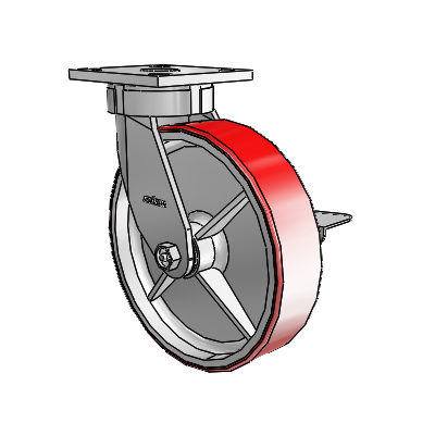 4 Series Kingpinless Casters Top Plate Swivel Caster with 8 x 2 Moldon Polyurethane (Cast Iron Core) wheel and Side Lock Brake