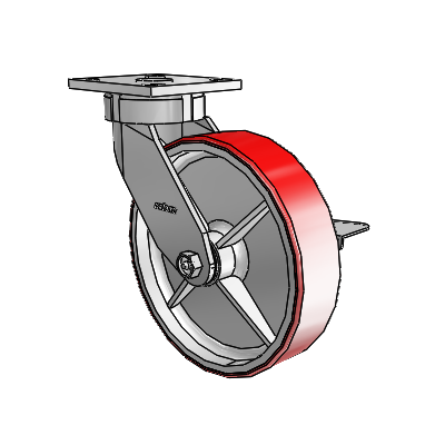 4 Series Kingpinless Casters Top Plate Swivel Caster with 8 x 2 Moldon Polyurethane (Cast Iron Core) wheel and Side Lock Brake