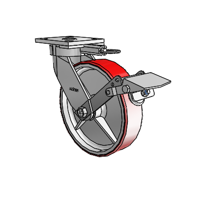 4 Series Kingpinless Casters Top Plate Swivel Caster with 8 x 2 Moldon Polyurethane (Cast Iron Core) wheel and Tread Lock Brake