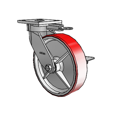 4 Series Kingpinless Casters Top Plate Swivel Caster with 8 x 2 Moldon Polyurethane (Cast Iron Core) wheel and Side Lock Brake