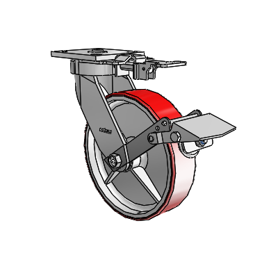 4 Series Kingpinless Casters Top Plate Swivel Caster with 8 x 2 Moldon Polyurethane (Cast Iron Core) wheel and Tread Lock Brake