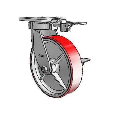 4 Series Kingpinless Casters Top Plate Swivel Caster with 8 x 2 Moldon Polyurethane (Cast Iron Core) wheel and Side Lock Brake