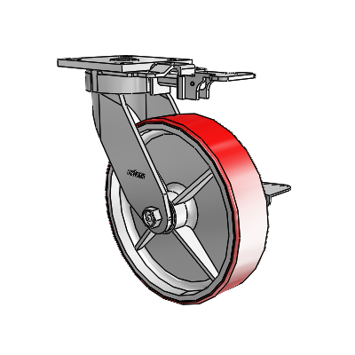 4 Series Kingpinless Casters Top Plate Swivel Caster with 8 x 2 Moldon Polyurethane (Cast Iron Core) wheel and Side Lock Brake