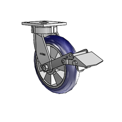 4 Series Kingpinless Casters Top Plate Swivel Caster with 8 x 2 Triumph (Round/Blue) wheel and Tread Lock Brake