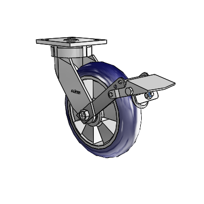 4 Series Kingpinless Casters Top Plate Swivel Caster with 8 x 2 Triumph (Round/Blue) wheel and Tread Lock Brake