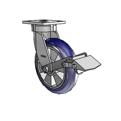 4 Series Kingpinless Casters Top Plate Swivel Caster with 8 x 2 Triumph (Round/Blue) wheel and Tread Lock Brake