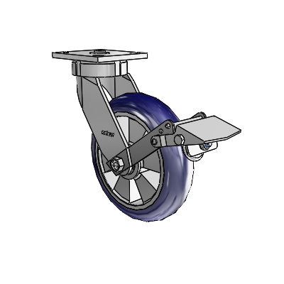 4 Series Kingpinless Casters Top Plate Swivel Caster with 8 x 2 Triumph (Round/Blue) wheel and Tread Lock Brake