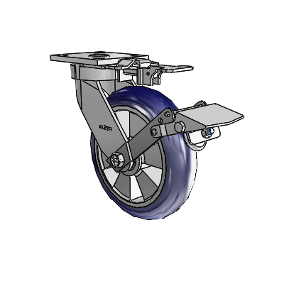 4 Series Kingpinless Casters Top Plate Swivel Caster with 8 x 2 Triumph (Round/Blue) wheel and Tread Lock Brake