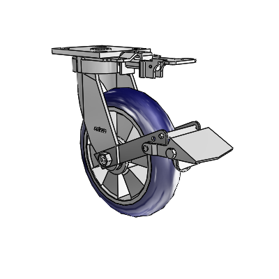 4 Series Kingpinless Casters Top Plate Swivel Caster with 8 x 2 Triumph (Round/Blue) wheel and Tread Lock Brake