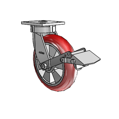 4 Series Kingpinless Casters Top Plate Swivel Caster with 8 x 2 Triumph (Round/Red) wheel and Tread Lock Brake