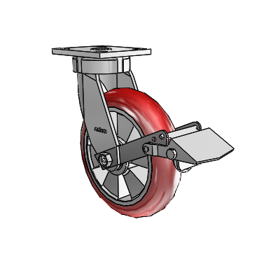 4 Series Kingpinless Casters Top Plate Swivel Caster with 8 x 2 Triumph (Round/Red) wheel and Tread Lock Brake