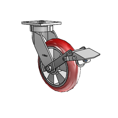 4 Series Kingpinless Casters Top Plate Swivel Caster with 8 x 2 Triumph (Round/Red) wheel and Tread Lock Brake
