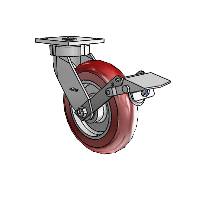 4 Series Kingpinless Casters Top Plate Swivel Caster with 8 x 2 CG Max Maroon wheel and Tread Lock Brake