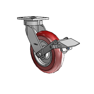 4 Series Kingpinless Casters Top Plate Swivel Caster with 8 x 2 CG Max Maroon wheel and Tread Lock Brake