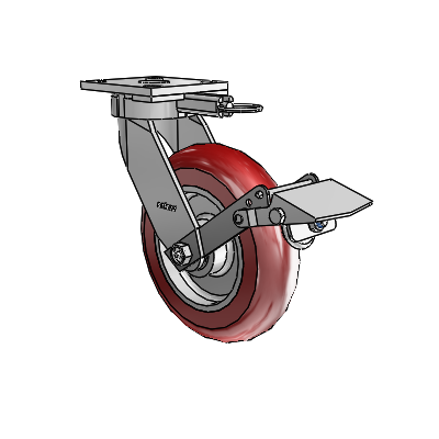 4 Series Kingpinless Casters Top Plate Swivel Caster with 8 x 2 CG Max Maroon wheel and Tread Lock Brake