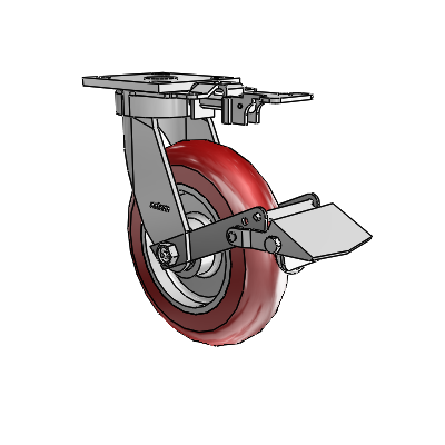 4 Series Kingpinless Casters Top Plate Swivel Caster with 8 x 2 CG Max Maroon wheel and Tread Lock Brake