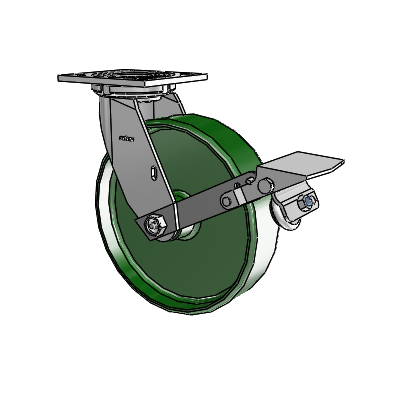 4 Series 2 Inch Wide Top Plate Swivel Caster with 8 x 2 Cast Iron Wheel and Tread Lock Brake