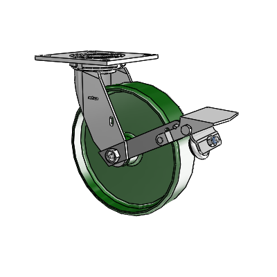 4 Series 2 Inch Wide Top Plate Swivel Caster with 8 x 2 Cast Iron Wheel and Tread Lock Brake