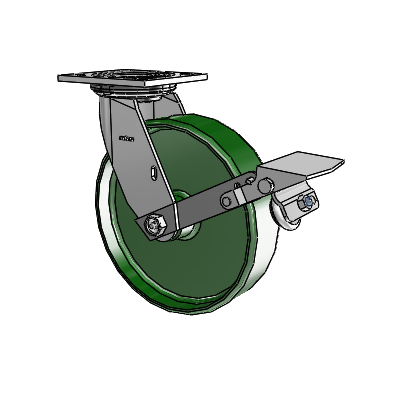 4 Series 2 Inch Wide Top Plate Swivel Caster with 8 x 2 Cast Iron Wheel and Tread Lock Brake