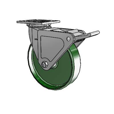 4 Series 2 Inch Wide Top Plate Swivel Caster with 8 x 2 Cast Iron Wheel and Tech Lock Brake