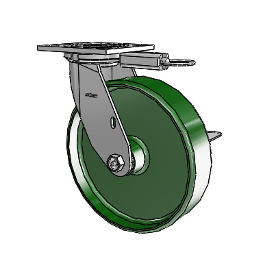 4 Series 2 Inch Wide Top Plate Swivel Caster with 8 x 2 Cast Iron Wheel and Side Lock Brake