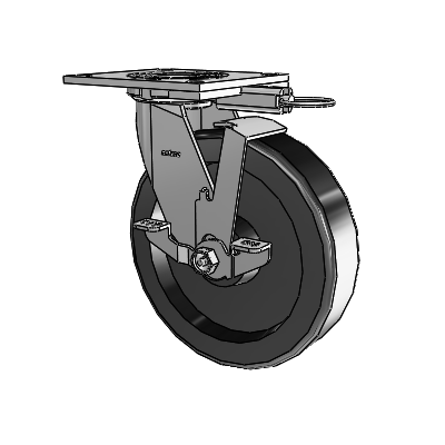Roulette pivotante de la série 4, avec plaque supérieure de 2 pouces de large, roue en phénolique de 8 x 2 et frein de blocage supérieur