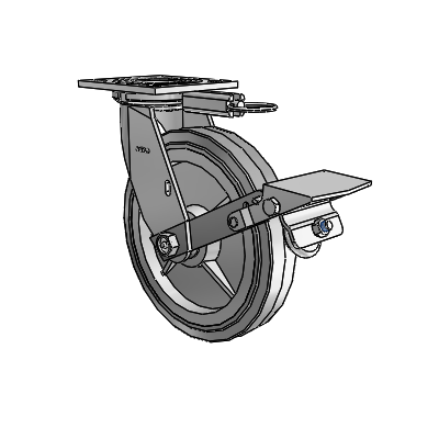 4 Series 1 1/2" Casters Top Plate Swivel Zinc with 8 x 1.5 Performa Rubber (Flat/Grey) Wheel and Tread Lock Brake